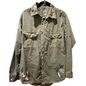NSF Industrial Chic Distressed Paint Splattered Button Down Shirt Women's Size P